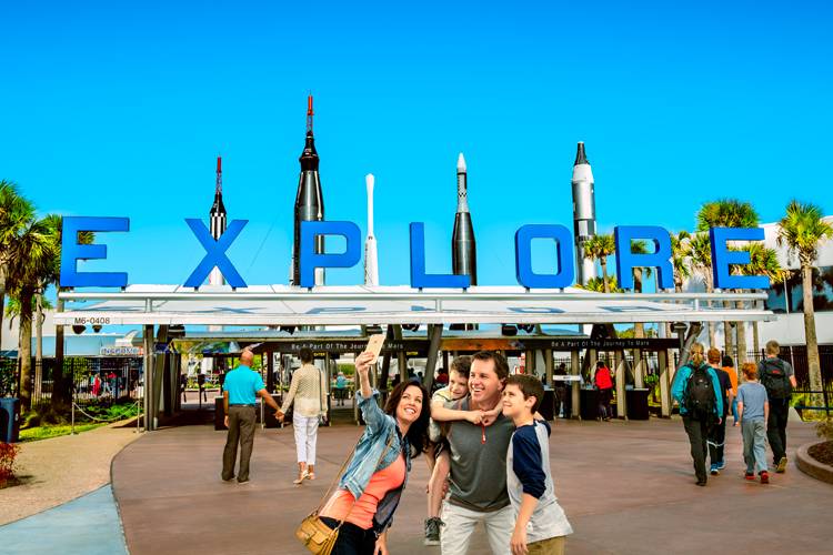 Family on vacation rental through East Coast Living enjoying Kennedy Space Center.